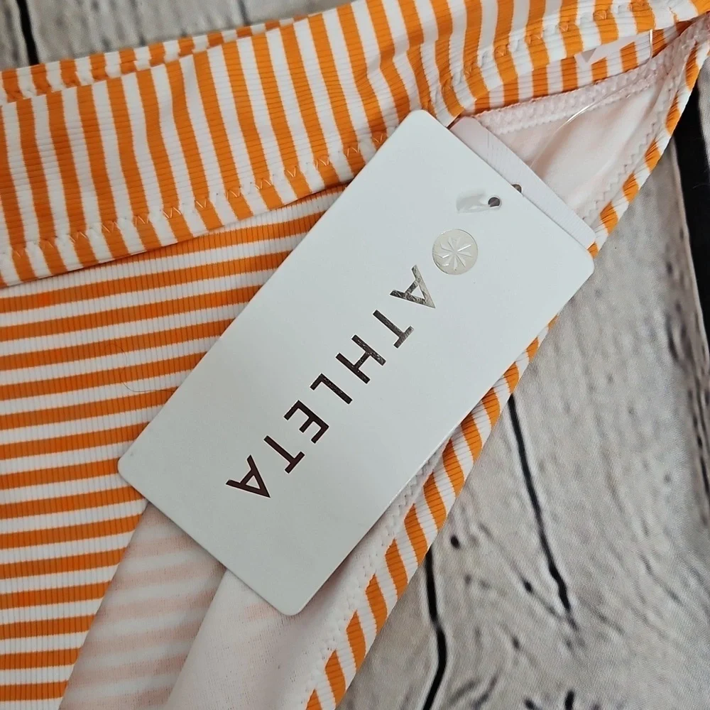 Athleta Rib Stripe Mid Rise Bottom Orange/White Stripe NWT Size XL